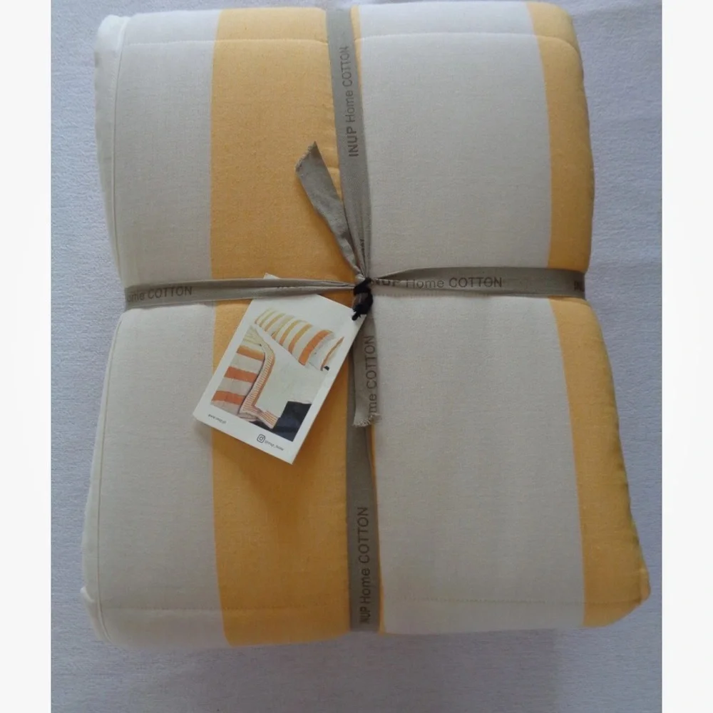 INUP KING 3-pc reversible Quilt set YELLOW wide/narrow stripe PORTUGAL NEW